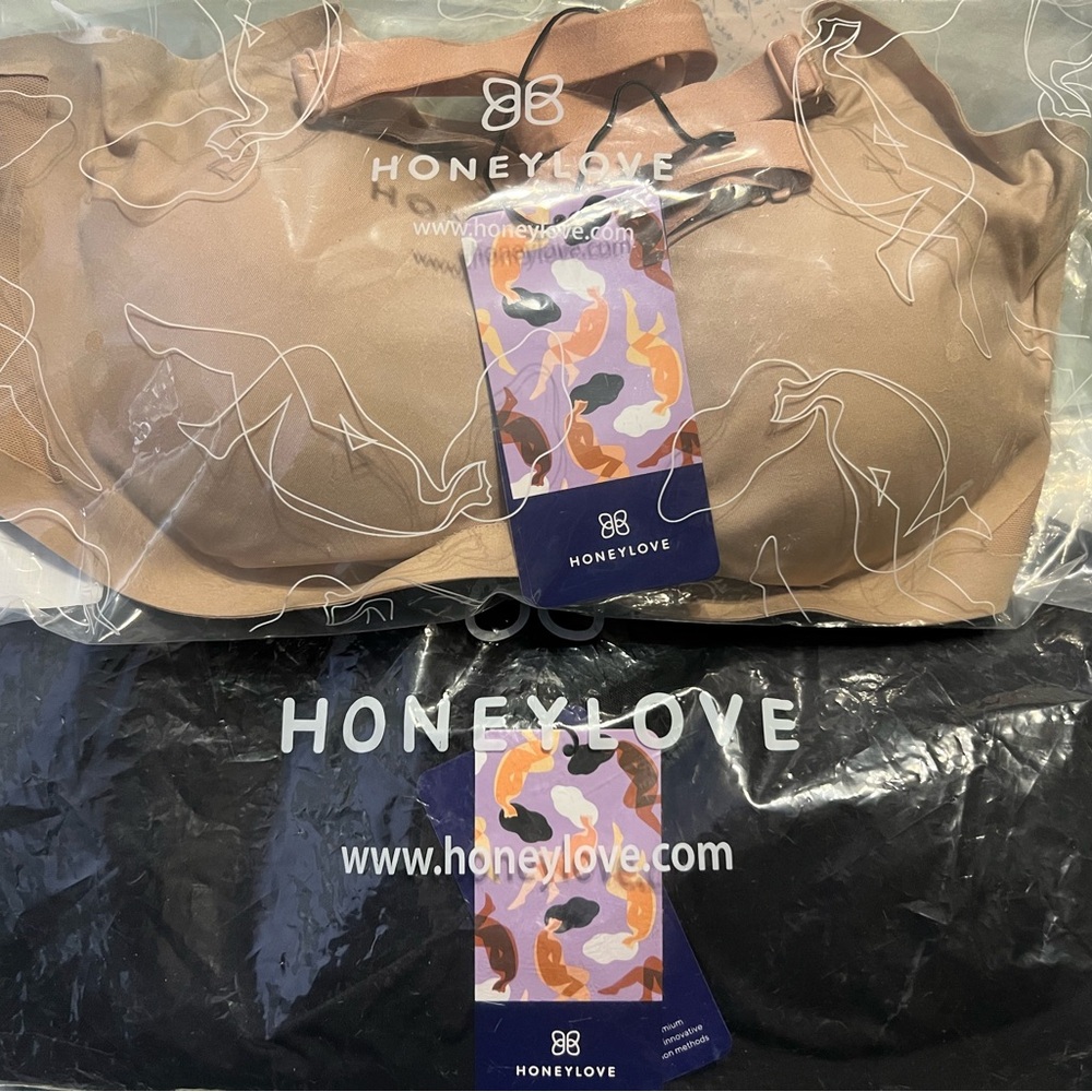 Honeylove CrossOver Bras Set in Sand and Black | Large